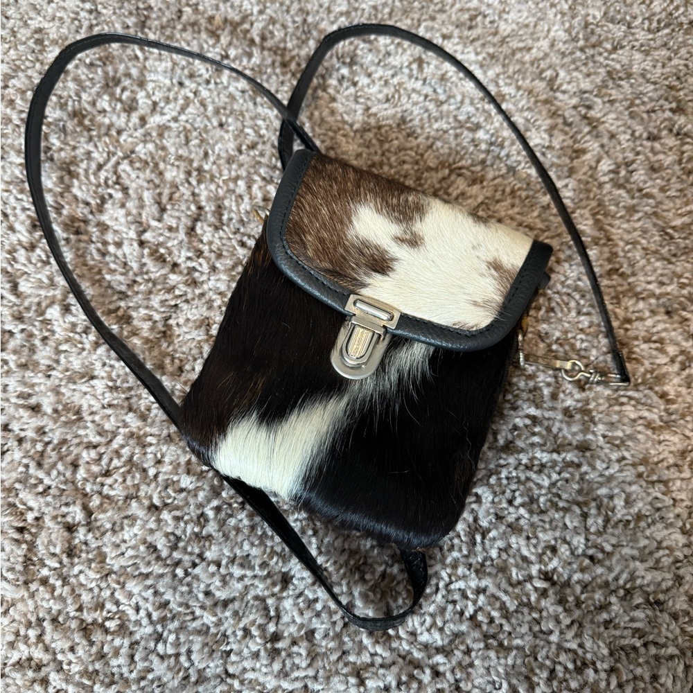 Black and White Cowhide Crossbody Bag with Flap Design